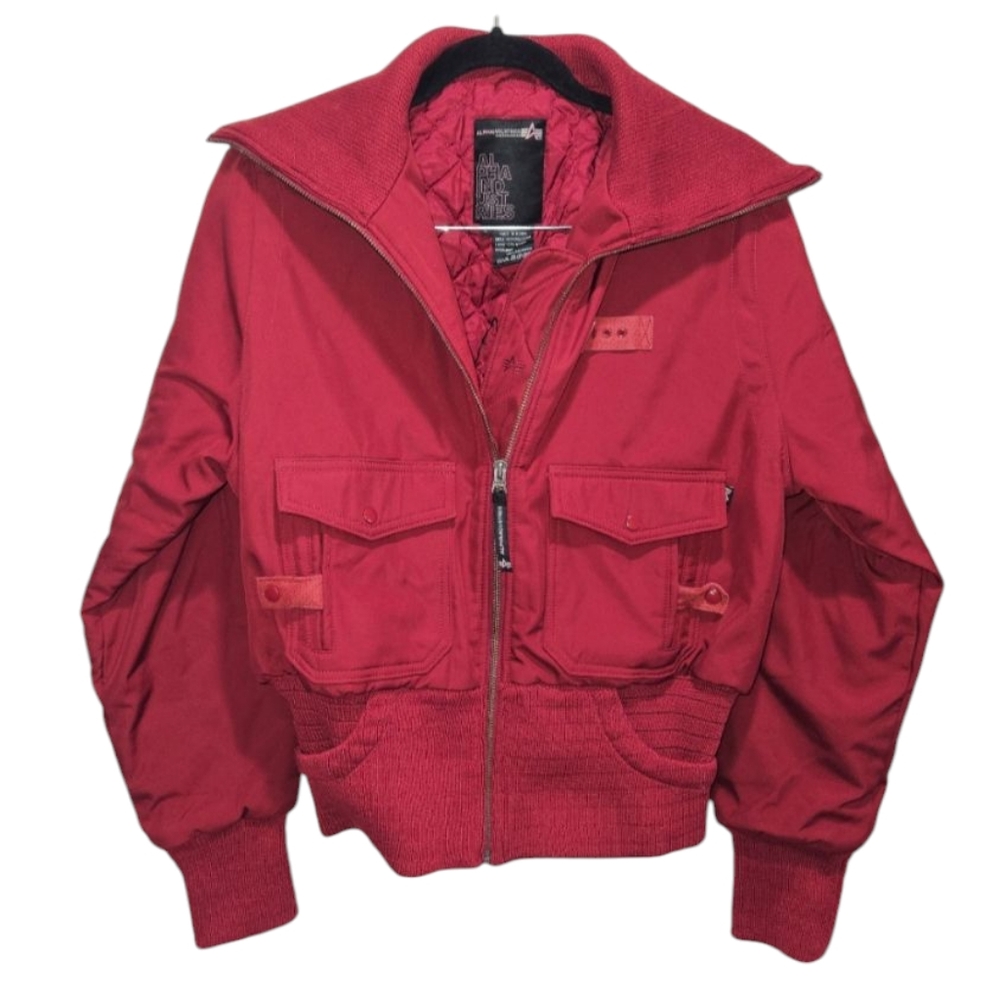 Alpha Industries Coat Jacket Maroon Red Women Large Outerwear Winter Mid Crop - Picture 2 of 14
